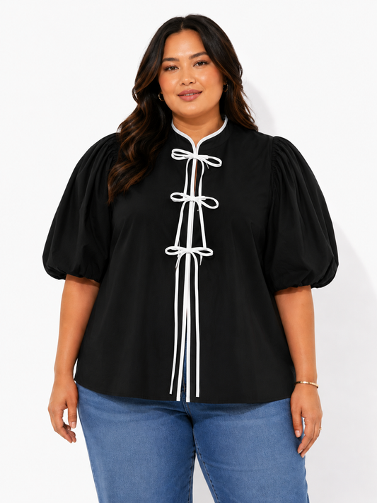 Chinese Tie Up Top - Black
