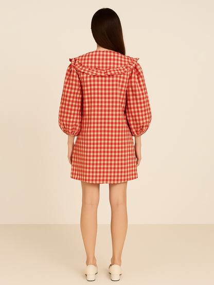 Gingham A Line Dress - Red