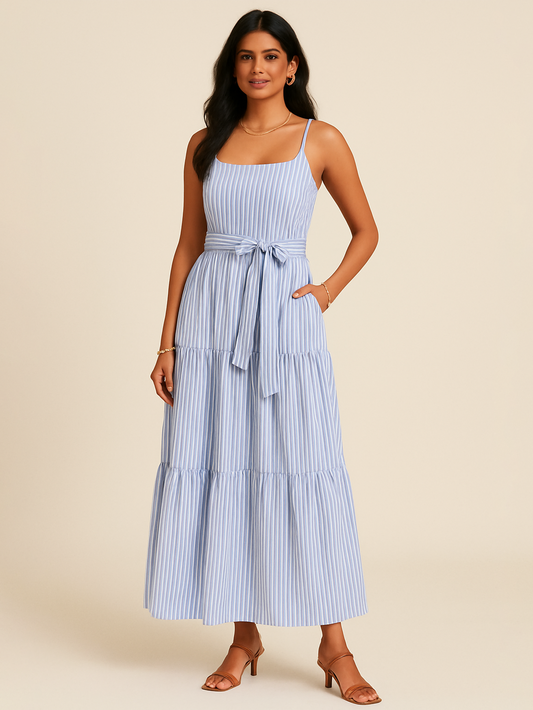 Blue Stripes Tiered Maxi Dress