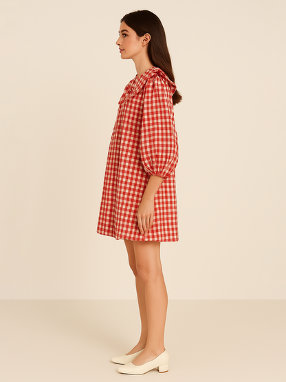 Gingham A Line Dress - Red