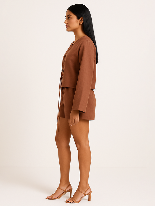 Tan Bows Top Co-ord Set