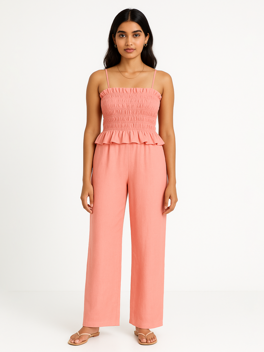 Pink Ruched Top and Pants Set