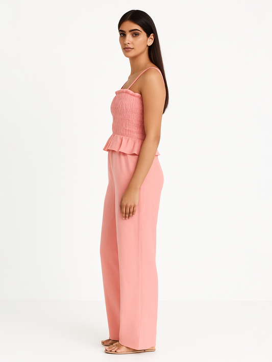 Pink Ruched Top and Pants Set