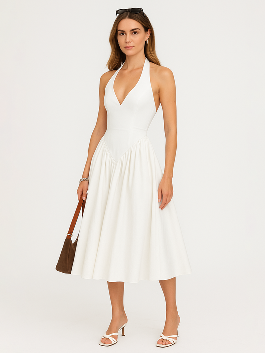 V Neck Gathered Victorian Dress