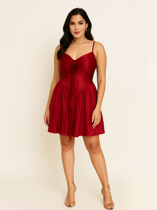 Rose Mini Sain Dress- Red