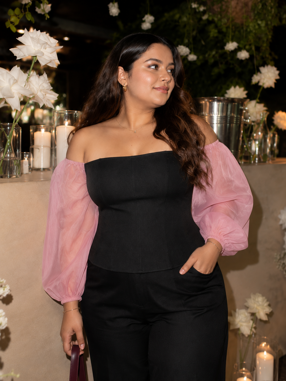 Off-Shoulder Corset Top - Pink