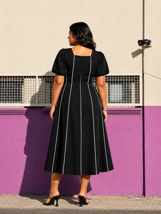 Square Neck Fit & Flare Dress - Black