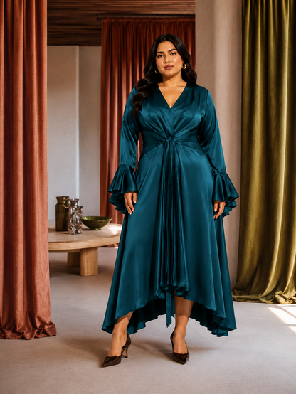 Vesper Satin Flare Dress - Teal