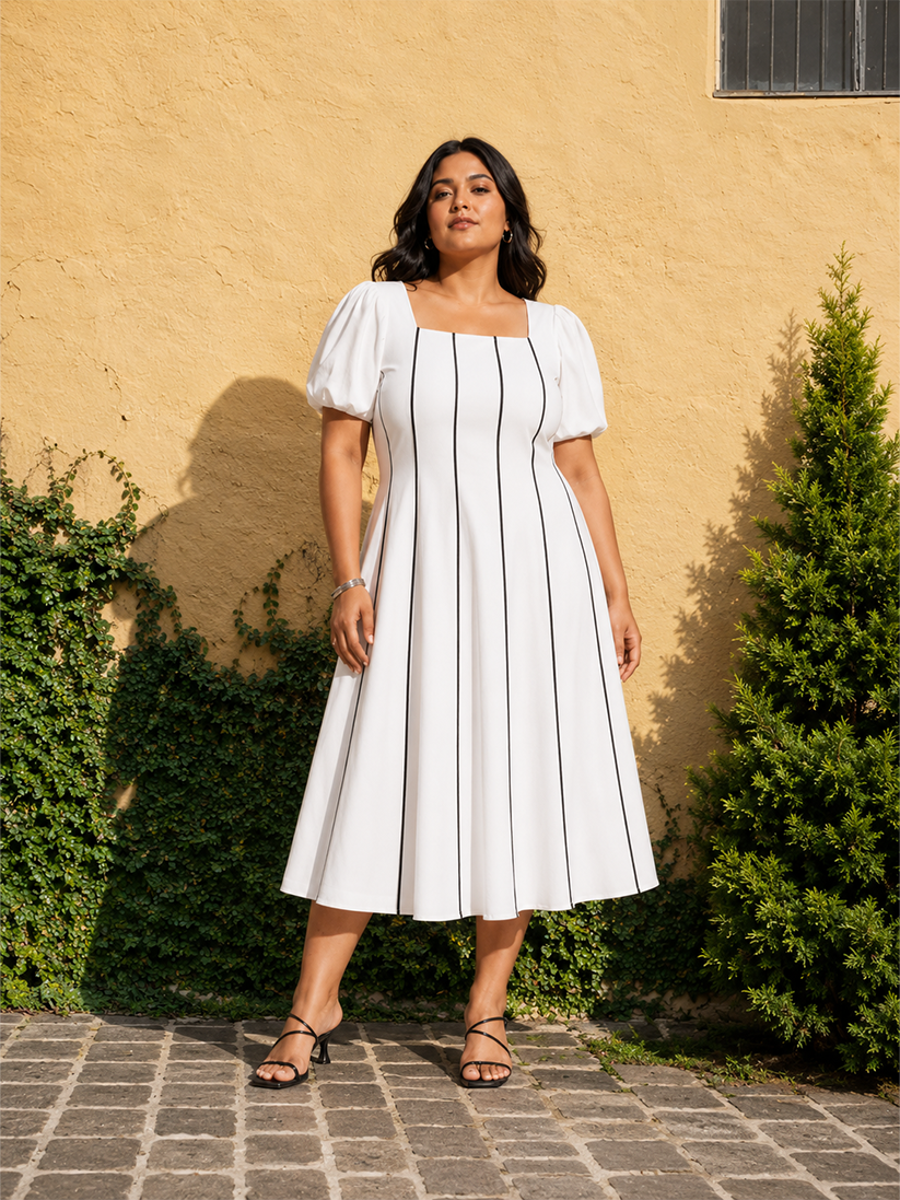 Square Neck Fit & Flare Dress