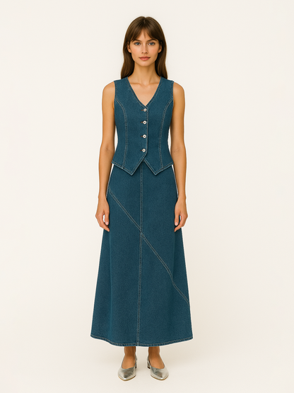 Denim Halter top and Skirt Set