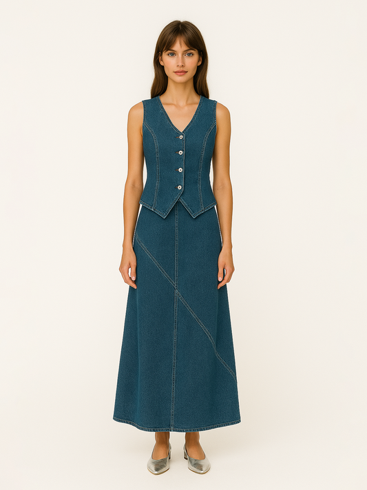 Denim Halter top and Skirt Set