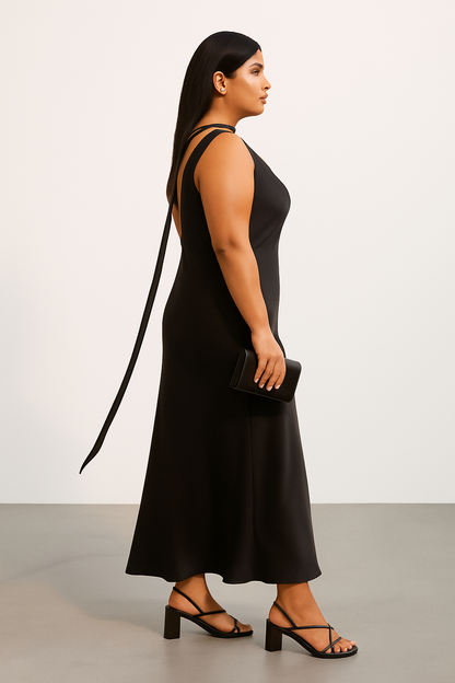Cowl Neck Slip Dress- Black