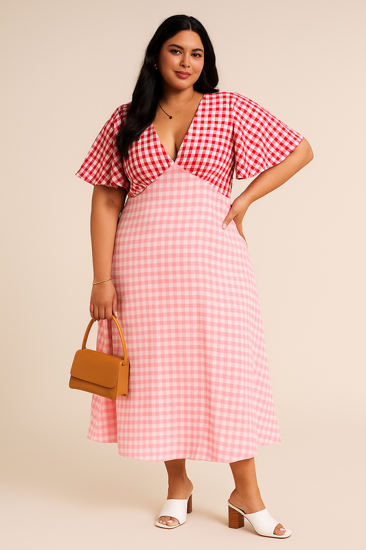 A line Multicolor Gingham Dress