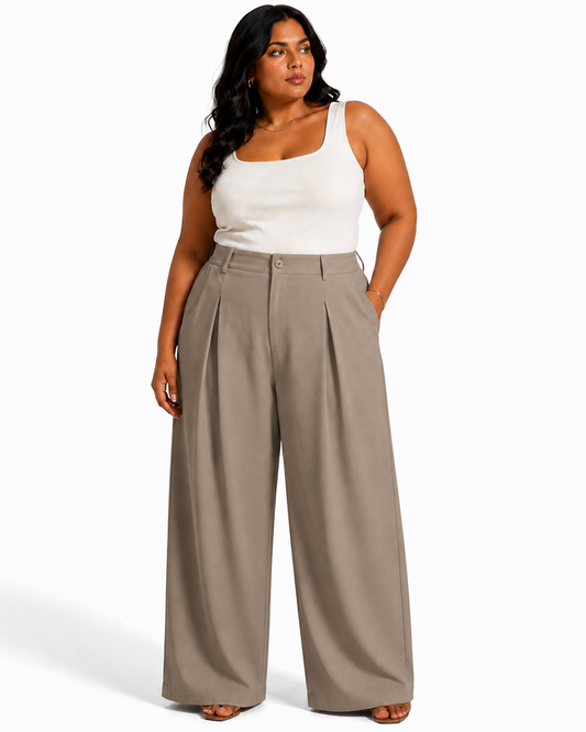 Korean Pleated Pants - Beige