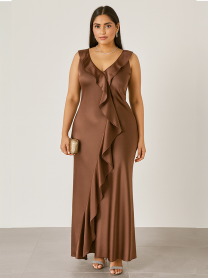 Serena Ruffle Slip Dress- Tan