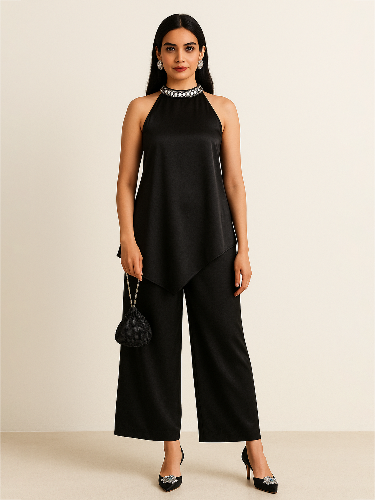Halter Neck Ethnic Co-ord - Black