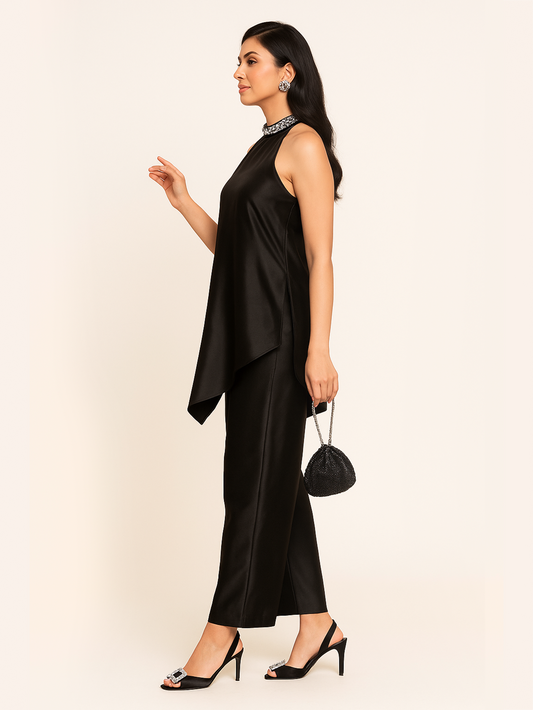 Halter Neck Ethnic Co-ord - Black