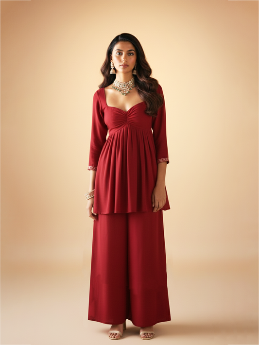 Laila Ethnic Co-ord Set- Red