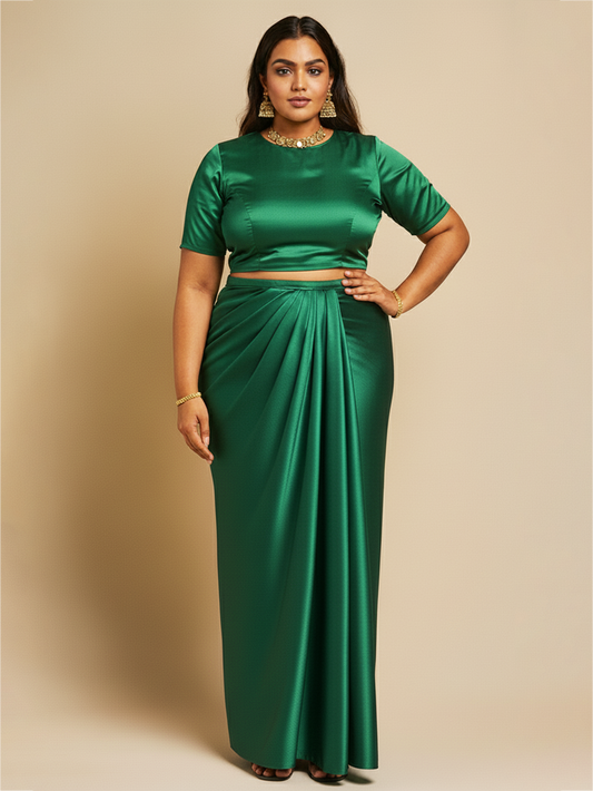 Draped Satin Skirt- Emerald