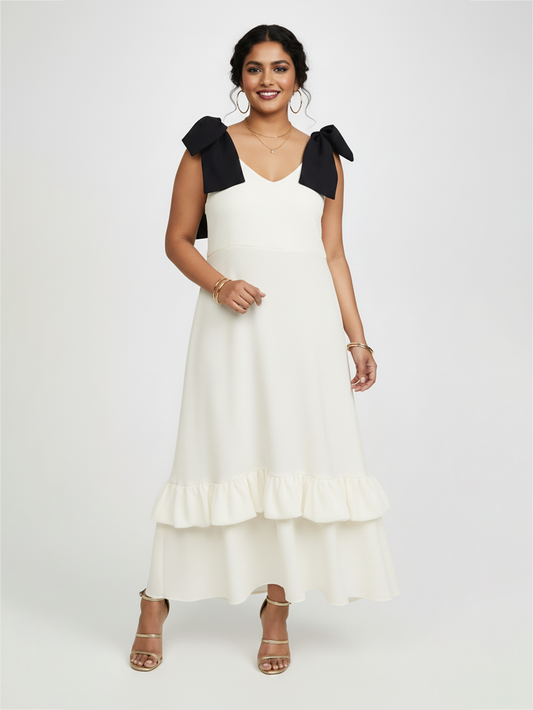 Tiered Ivory Dress with Bow