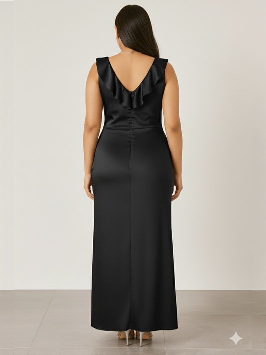 Serena Ruffle Slip Dress- Black