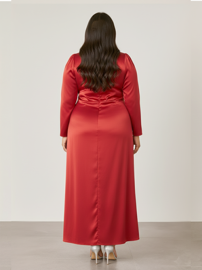 Ilana Gathered Full Sleeves Maxi Dress- Red