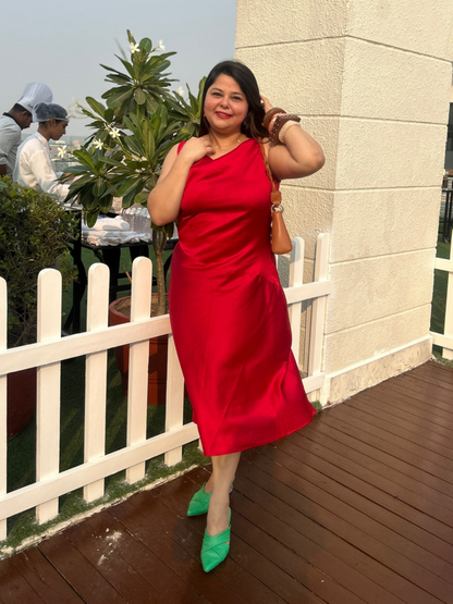 Cowl Neck Slip Dress- Red