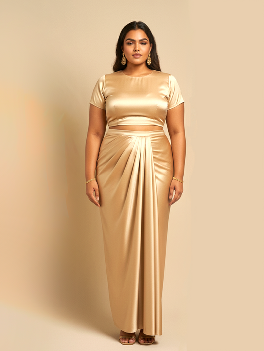 Draped Satin Skirt- Gold