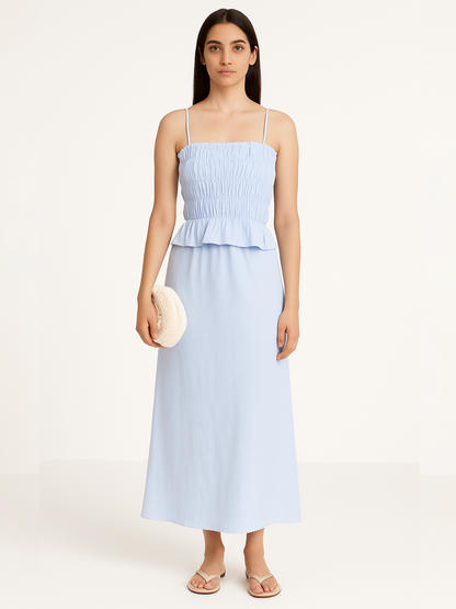 Ruched Noodle Strap Top- Blue