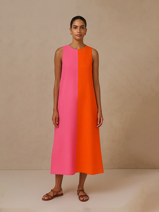 Classic Dual Color Dress- Orange