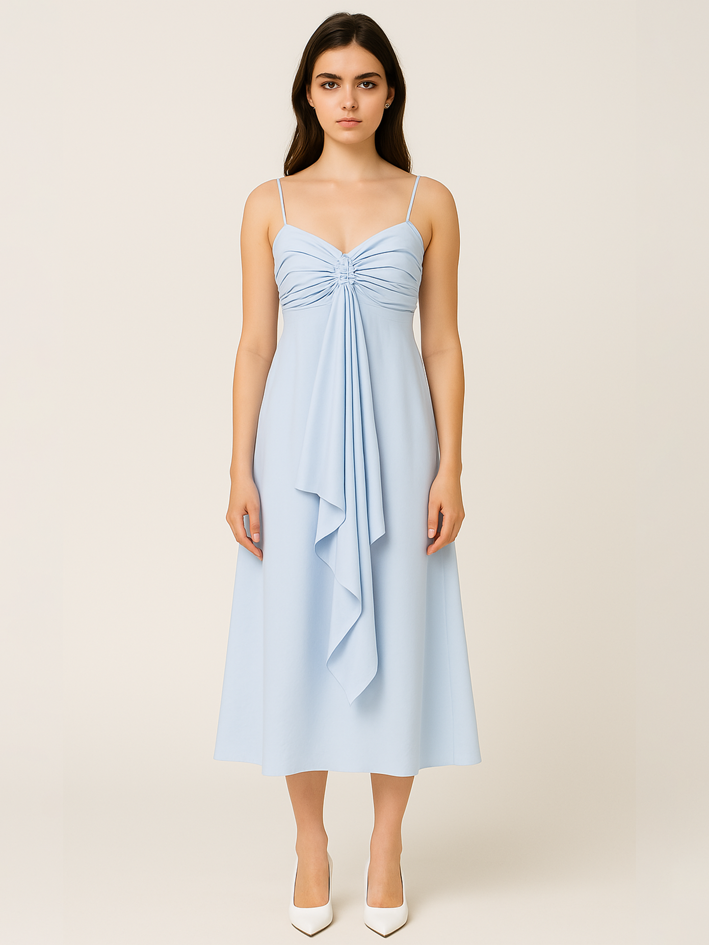 Blue Gathered Maxi Dress