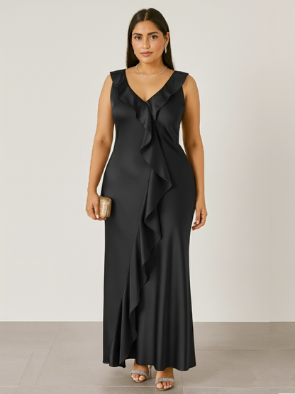 Serena Ruffle Slip Dress- Black