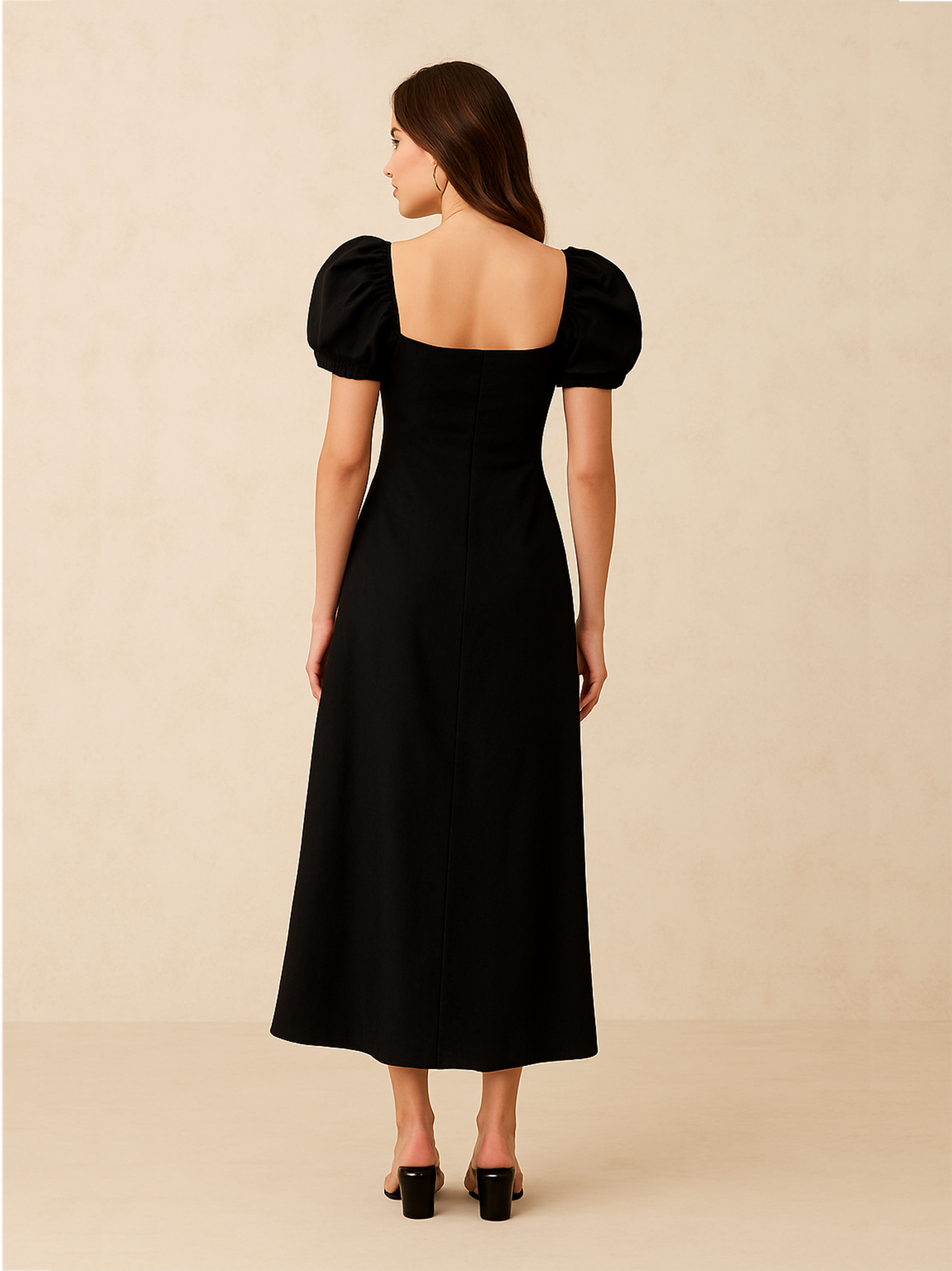 Bella Puff Sleeve A line Dress- Black