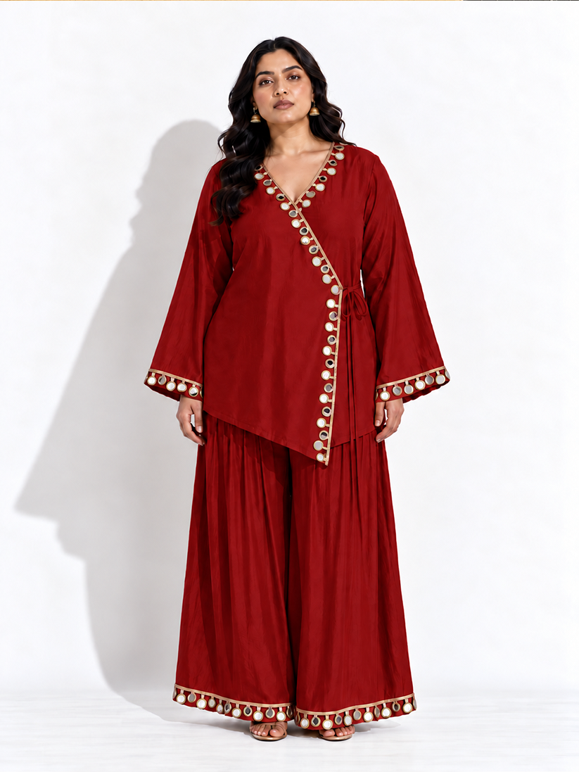 Aabha Wrap Style Mirror Set - Red