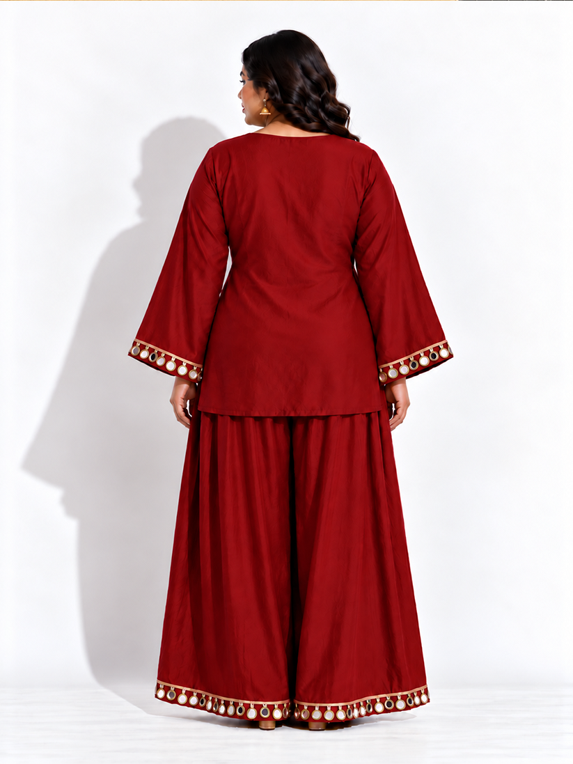 Aabha Wrap Style Mirror Set - Red