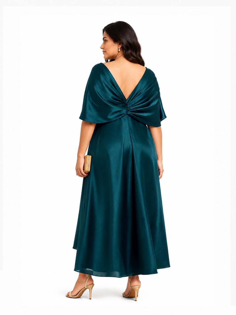 Draped Satin Maxi Dress- Teal