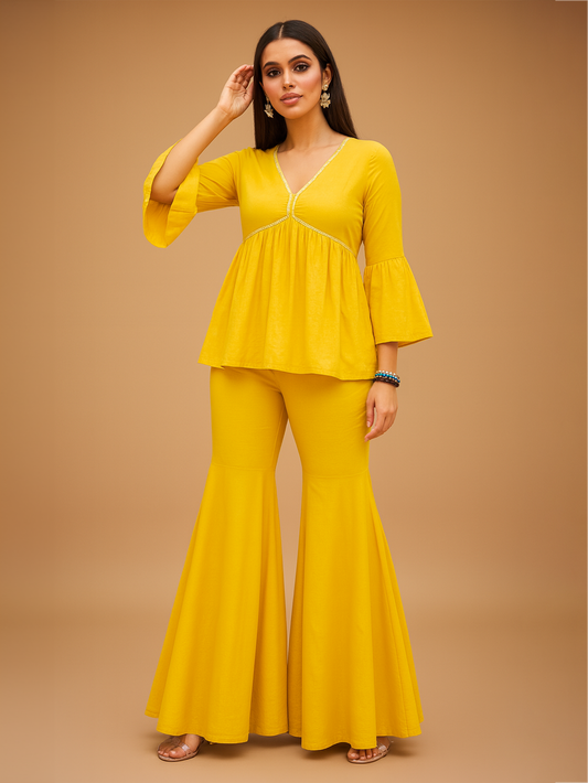 Mustard Yellow Ethnic Sharara Set