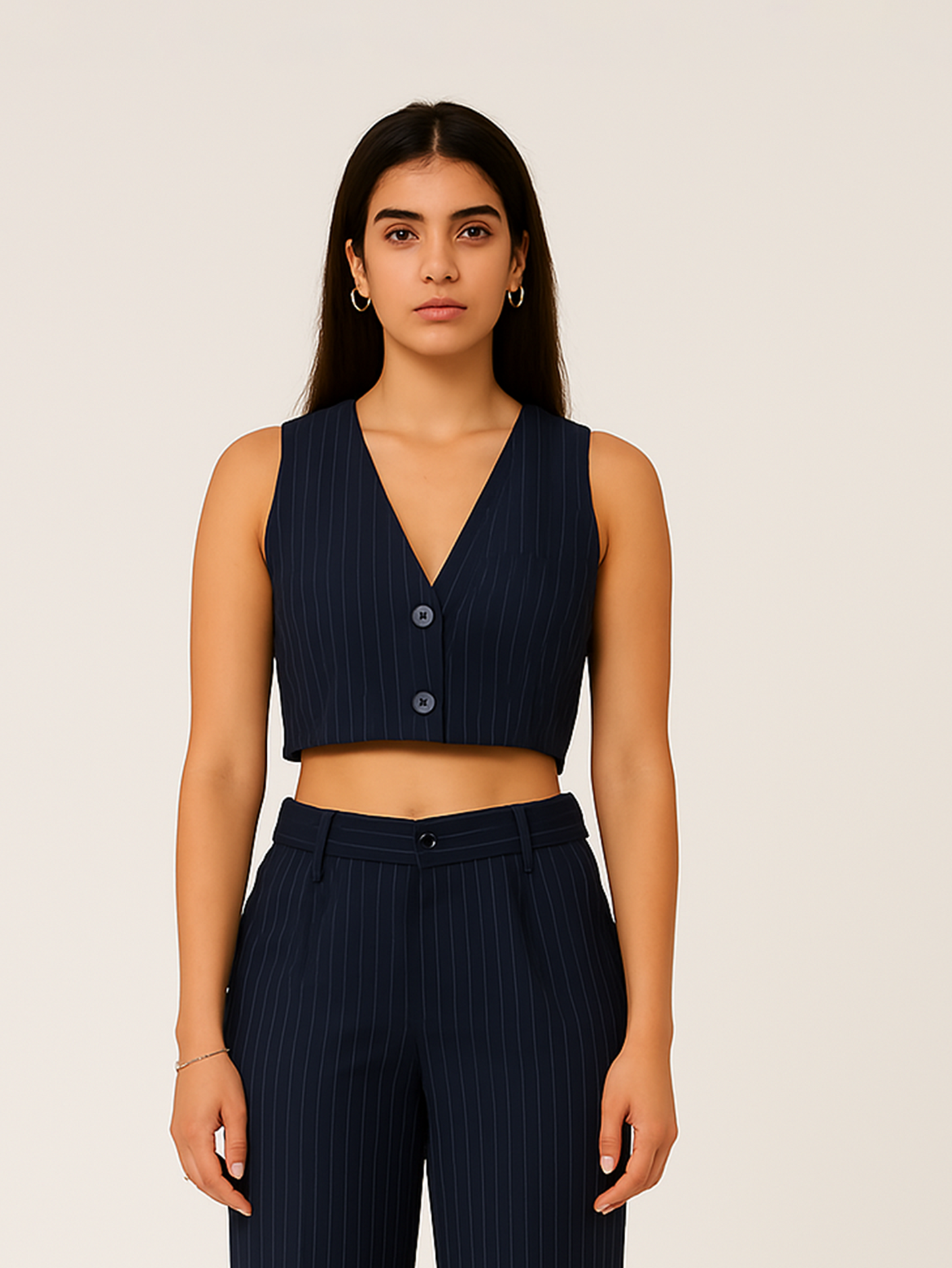 Navy Blue Pin Stripes Co-ord Set