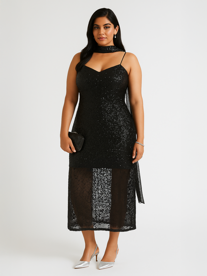 Sequins Slip Dress with Scarf