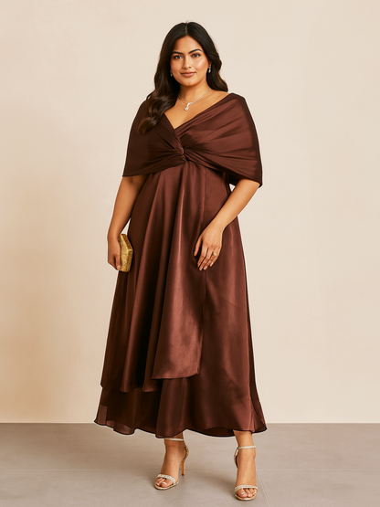 Draped Satin Maxi Dress- Tan