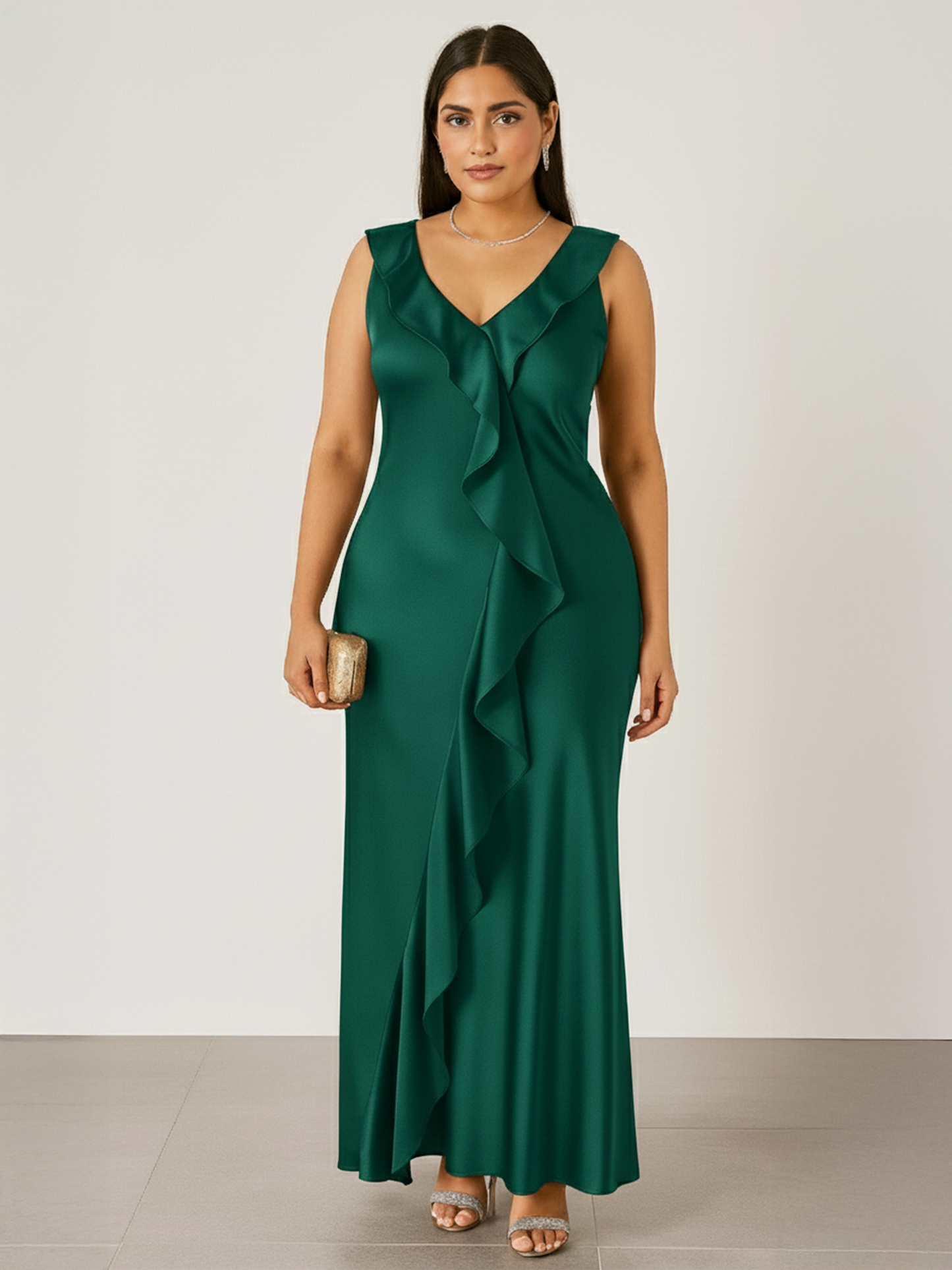 Serena Ruffle Slip Dress- Emerald