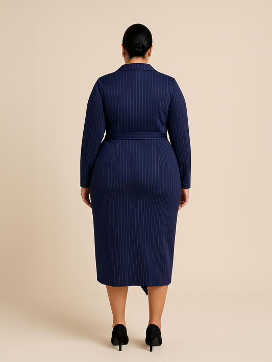 Midnight Pinstripe Wrap Dress