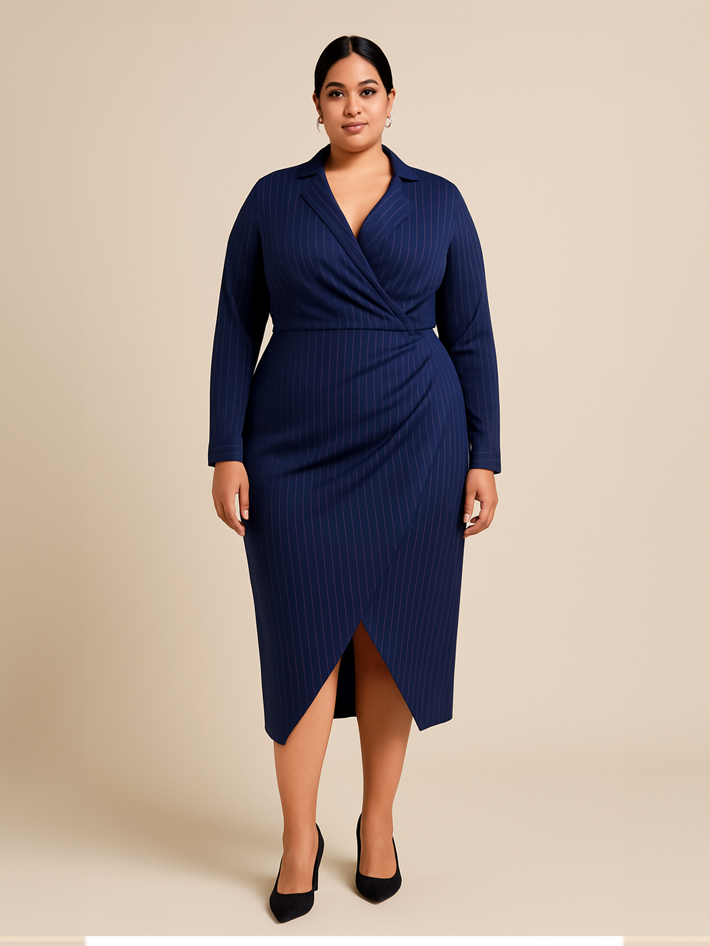 Midnight Pinstripe Wrap Dress