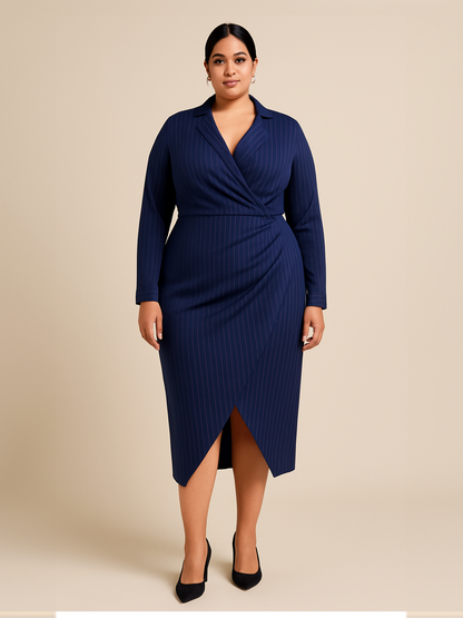 Midnight Pinstripe Wrap Dress