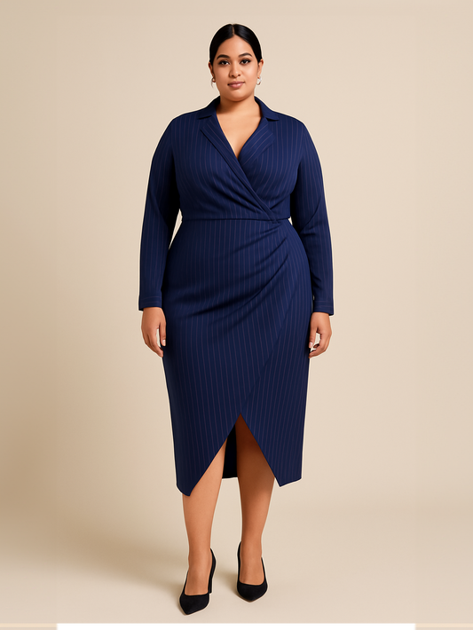 Midnight Pinstripe Wrap Dress