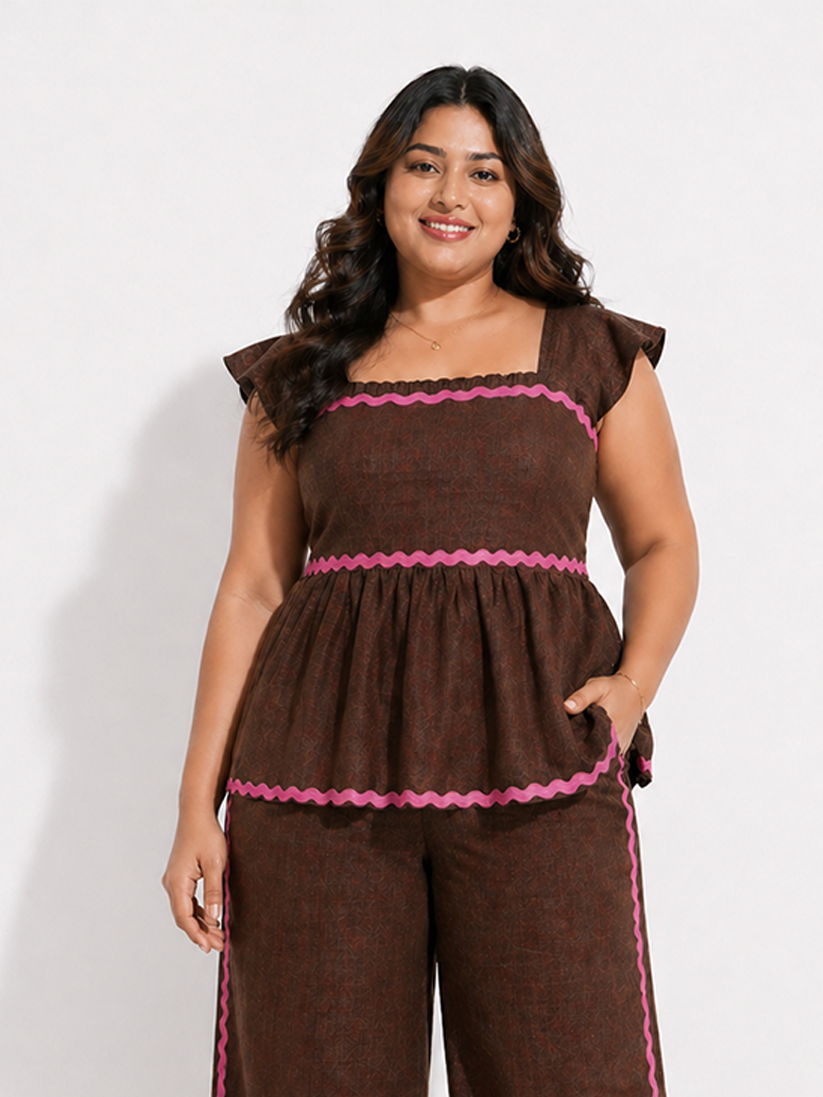 Bloom Peplum Top - Brown