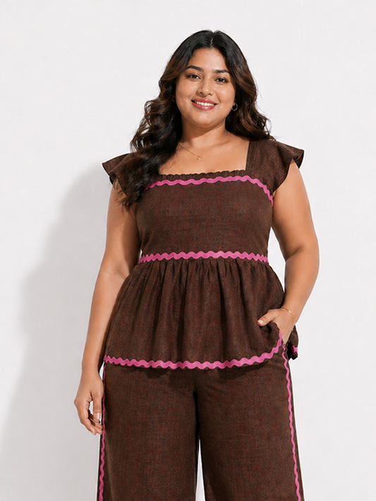 Bloom Peplum Top - Brown