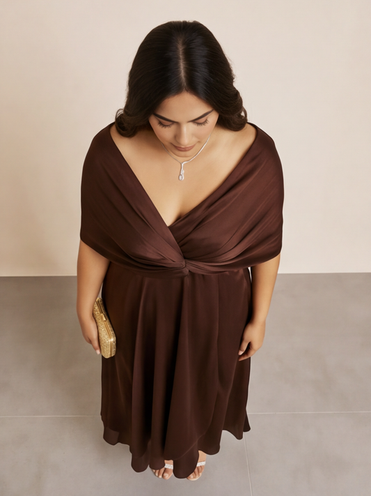 Draped Satin Maxi Dress- Tan