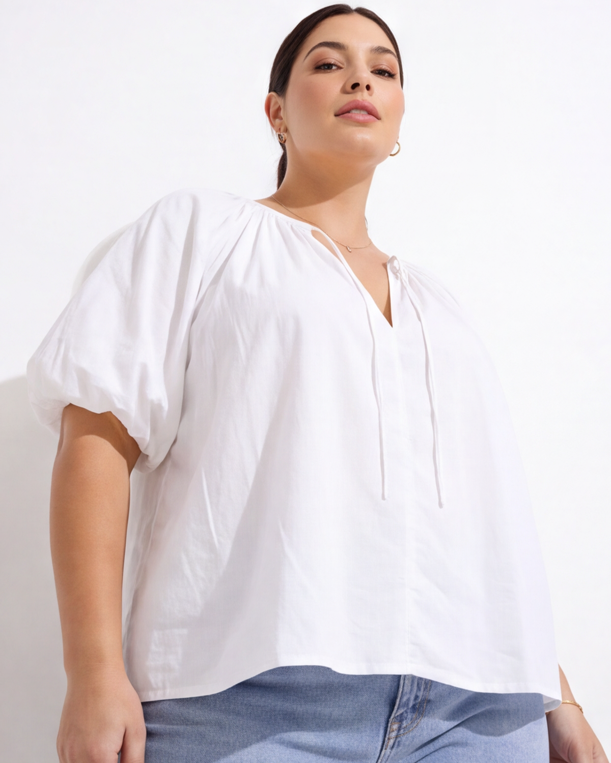 Puff Sleeve Peasant Top - White