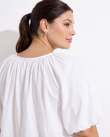 Puff Sleeve Peasant Top - White
